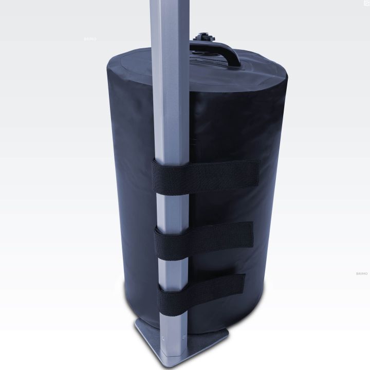 Détail du poids fixé sur la jambe de la tente à déploiement rapide (remplissage eau)