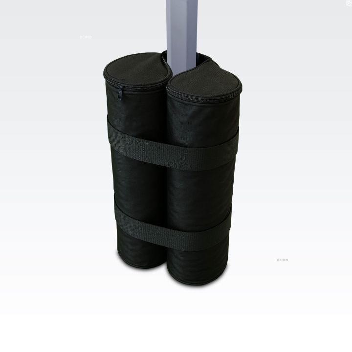 Détail du poids de sable fixé à la jambe de la tente pliante
